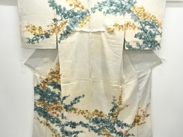 JAPANESE KIMONO / ANTIQUE KIMONO / SILK / MON KINSHA / LEAVES